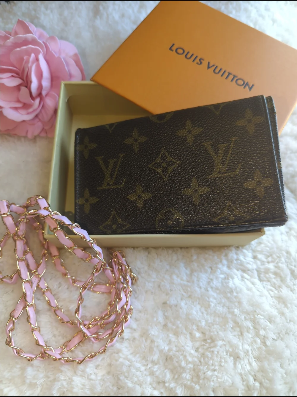Louis Vuitton Monogram Authentic Wallet Rare Vintage W Box +Chain For Crossbody - Picture 11 of 11